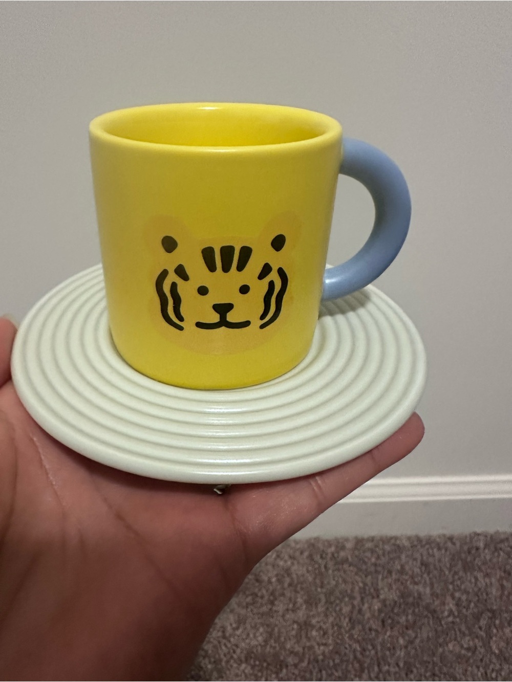 Starbucks Yellow Tiger Face Cup with Blue Handle